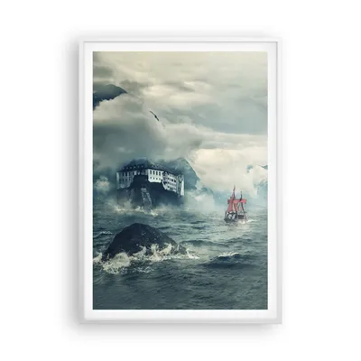 Produktbild von Gerahmtes Poster - Weißer Rahmen - Sturm Berge Segelschiff - 70x100 cm - Wand Bild - Wanddeko - Wandbilder - Kunstposter - Wandposter - Bilderrahmen - Bilder - Kunstdruck - Wandbild - P2WPA70x100-4208
