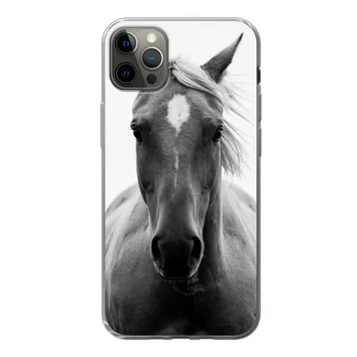 Produktbild von MuchoWow® Handyhülle Schutzhülle Hülle für iPhone 12 Pro Max Pferd - Schwarz - Weiß - Porträt Silikon Softcase Handy Hülle - Hartschale