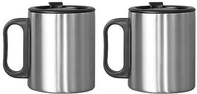 Produktbild von Thermos-Kaffeebecher-Set, 2er-Pack, 300 ml, silberfarben, rohrgegossen, isoliert