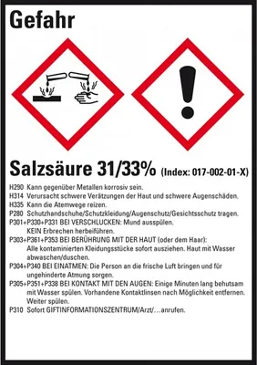 Produktbild von Dreifke® Aufkleber I GHS-Etikett Salzsäure 31/33%, GefStoffV/GHS/CLP, Folie, ...