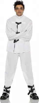 Produktbild von Zwangsjacke Herrenkostüm mit Schnallen – Irrenhaus Kostüm 2-teilig – Psychiatrie Patient Verkleidung One Size / XXL – Herren Horror Kostüm für Halloween Fasching Karneval Größe: One Size