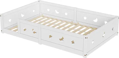 Obrázok produktu pre Detská posteľ 140 x 200 cm s bezpečnostnými zábranami a lamelovým roštom - masívne borovicové drevo - biela