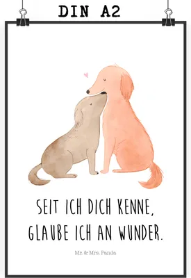 Produktbild von Mr. & Mrs. Panda Bild Hunde Liebe DIN A2 - Weiß - Geschenk, Plakat, wanddeko, Kuscheln, Wandbild, Optimitisch, Hund, Herz, Kunstdruck, Sprüche, Wunder, drucke