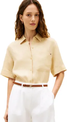 Productafbeelding van Tommy Hilfiger dameshemd, linnen, relaxed fit, beige (Harvest Wheat), maat XL