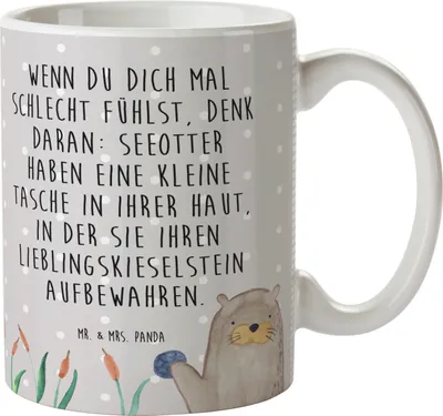 Produktbild von Mr. & Mrs. Panda Tasse Otter Stein - Grau Pastell - Geschenk, Seeotter, Becher, Witzige Fakten, Teetasse, Pflanzen, kaffeebecher keramik, Fun Facts, mit Spruch