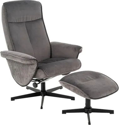 Produktbild von Relaxsessel mit Hocker - Dunkelgrau - Cordbezug - Metallgestell - mit manueller Relaxfunktion