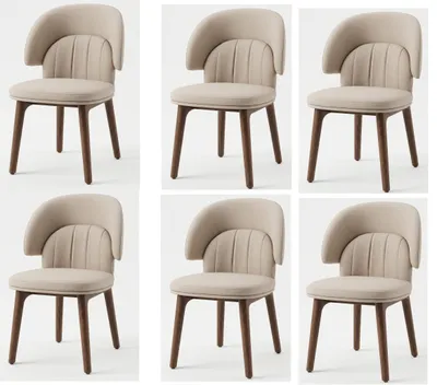 Immagine prodotto di Set di 6 eleganti sedie da pranzo, colore beige, rivestimento in tessuto, finitura noce