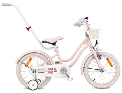 Produktbild von SUN BABY Heart Bike Kinderfahrrad für Mädchen 16 Zoll, ab 4 Jahre, mit Stützrädern, abnehmbarer Schubstange, Korb, Klingel, Rücktrittbremse & V-Brake