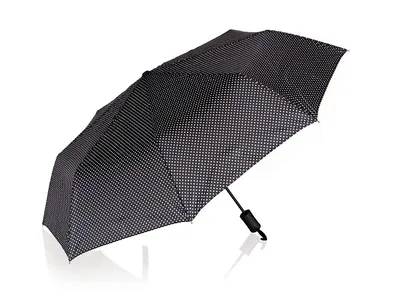 Produktbild von Regenschirm, Automatik-Faltschirm, Schwarz mit weißen Punkten