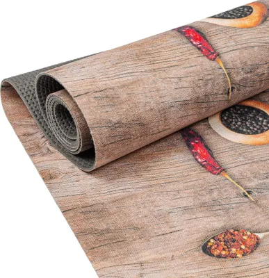 Produktbild von Küchenläufer RANNA Premium Läufer Küchenteppich Teppich Textil Gewürze auf Holz Beige 65x300cm