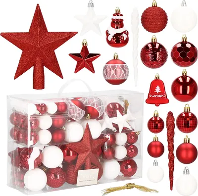 Immagine prodotto di Bignè di Natale Bignè per albero di Natale Bignè per albero di Natale 104 pezzi decorazione - rosso / bianco