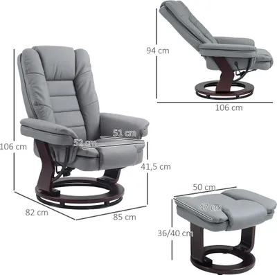 Productafbeelding van HOMCOM Relaxfauteuil met voetenbank, 360° draaibare tv-stoel met ligfunctie
