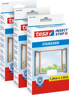 Produktbild von tesa 3x Insektenschutz Standard Fliegengitter Fenster ohne Bohren weiß 1,3x1,5 m