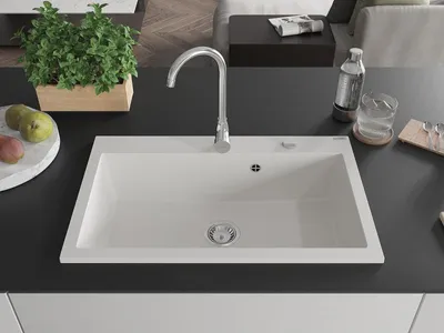 Produktbild von Mexen Elix Granitspüle 1-Becken 800 x 500 mm, weiß, Siphon Chrom - 6527801005-20