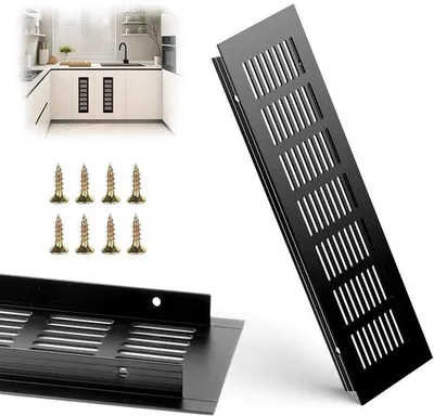 Zdjęcie produktu dla Wentylacyjna kratka 300 x 80 mm - Aluminium - Czarna - Antypoślizgowa - Odporna na korozję - 63 otwory wentylacyjne - Kratka wentylacyjna