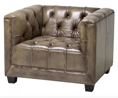 Produktbild von Casa Padrino Chesterfield Luxus Echt Leder Sessel Kubus Vintage Leder Olive - 94 x 85 x 73 cm