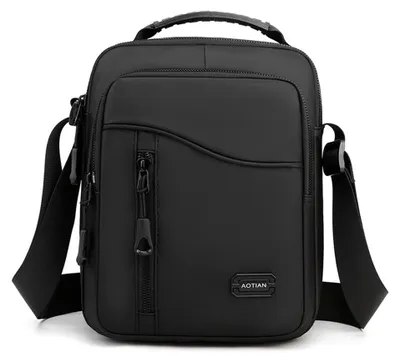Produktbild von Herren-Umhängetasche mit mehreren Fächern, kleine wasserdichte Nylon-Crossbody-Tasche – Schwarz