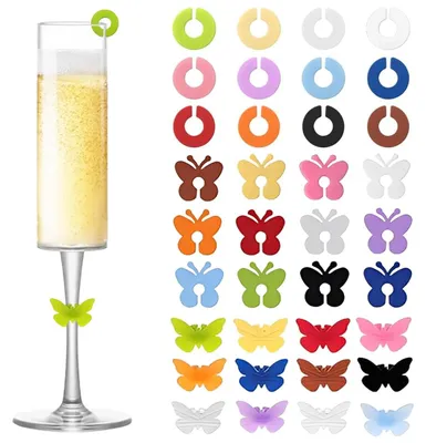 36-teiliges Glasmarker-Set aus Silikon, wiederverwendbar, bunt