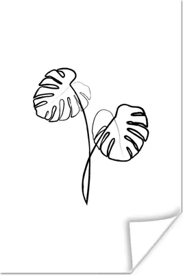 Produktbild von MuchoWow® Poster Monstera Pflanze - Schwarz - Weiß - Strichzeichnung 40x60 cm - Plakate für die Wand - Poster Babyzimmer