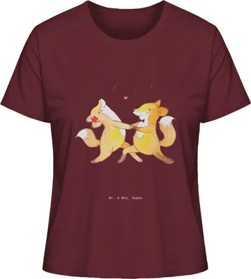 Produktbild von Mr. & Mrs. Panda Kurzarmshirt Damen Füchse Salsa tanzen Größe S - Burgundy - Geschenk, Oberteil, Tanzkurs, T-Shirt für Frauen, Tanzschule, Basic