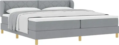 Zdjęcie produktu dla Łóżko sprężynowe Z zagłówkiem Jasnoszary 200 x 200 cm tkanina