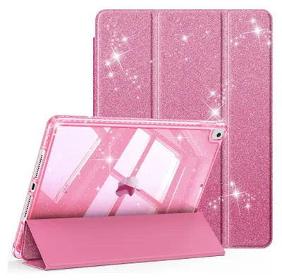 Produktbild von Fintie Glitzer Hülle für iPad 10.2 Zoll 9/8/7 Generation Case (2021/2020/2019 Modell)‌ – Transparente Glitzer-Schutzhülle mit Stifthalter, Stoßfest Glänzender Rückseite & Auto Sleep/Wake, Rosa