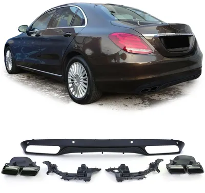 Für Mercedes W205 Limo 14-18 Stoßstange Heckdiffusor + 4 Rohr Endrohre Schwarz in der Farbe Schwarz von Carparts-Online GmbH