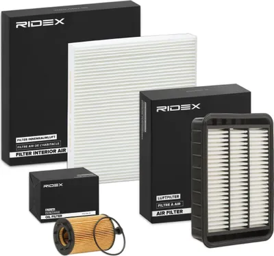 Produktbild von RIDEX Filterset Inspektionspaket Filtersatz für MITSUBISHI Outlander II SUV (CWW) Lancer VIII Schrägheck (CXA) Lancer VIII Limousine (CYA, CZA)