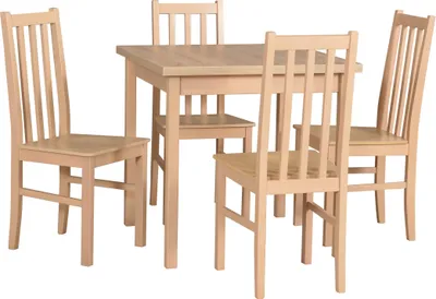 Produktbild von Esstischgarnitur, Esszimmerstühle aus Buchenholz, Esstischen und Stühlen, Esstisch mit 4 Stühle + BOS 10D Tisch MAX 9