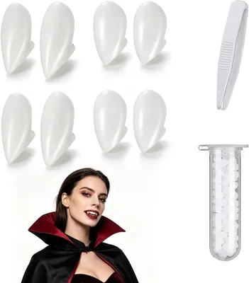 Imagen del producto de Kit de 4 pares de colmillos de vampiro para Halloween: colmillos realistas para disfraces