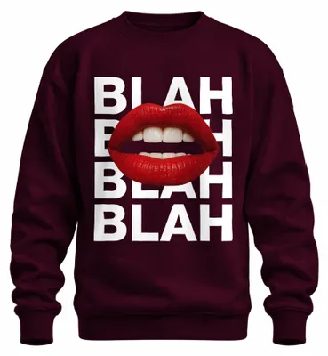 Productafbeelding van BLAH BLAH BLAH, opvallende lippen, lippenstift, popart, brutaal, sarcastisch, uni sweatshirt, trui, bordeauxrood, maat L