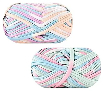 Häkelgarn 2 Stück, Polyester, 35 m x 2 cm, mehrfarbig