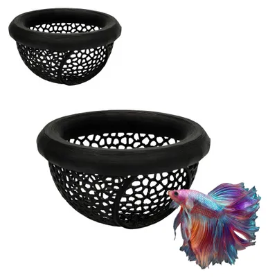 Schwimmende Betta-Höhle mit Futterring, 2er-Set, schwarz