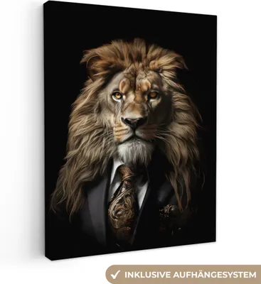 Obrázok produktu pre MuchoWow® - Plátno - Lev - Portrét - Čierna - Zviera, nástenný obraz, nástenné dekorácie obrazy obývacia izba, 60x80cm