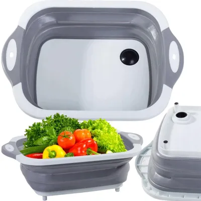 Produktbild von BNTrade Faltbare Silikonschüssel mit Ablauf, 2-in-1 Camping-Sieb