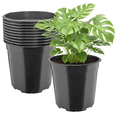 Produktbild von Garronda 10er Set hohe runde Kunststoff-Anzuchttöpfe mit Drainagelöchern (Schwarz, Ø 24 x 22 cm, 7 L) GD-KW-RH