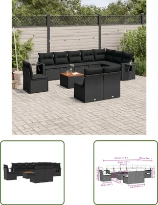 Produktbild von The Living Store 11-tlg. Garten-Sofagarnitur mit Kissen Schwarz Poly Rattan
