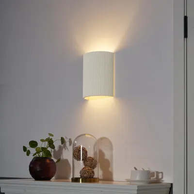 Produktbild von QAZQA - Skandinavisch Skandinavische Wandleuchte Beige Oval - Plaster I Wohnzimmer I Schlafzimmer - Gips Oval - LED geeignet E27