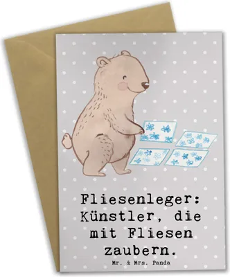 Produktbild von Mr. & Mrs. Panda neujahrskarte Fliesenleger Künstler - Grau Pastell - Geschenk, Geschenke mit Herz, Berufspassion, einladungskarten, Handwerksstolz, Berufsliebe, Beruf