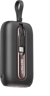 Zdjęcie produktu dla Mini powerbank NEXTBATT z szybkim ładowaniem 10000 mAh 22,5 W z dwoma kablami - czarny
