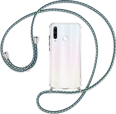 Produktbild von Handykette Backcover-Schutzhülle mit Band (Metall silberfarben) für Huawei P30 Lite - grün/blau/weiß