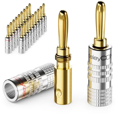 Produktbild von deleyCON Bananenstecker Set vergoldet, schraubbar, 20 Stück - Silber