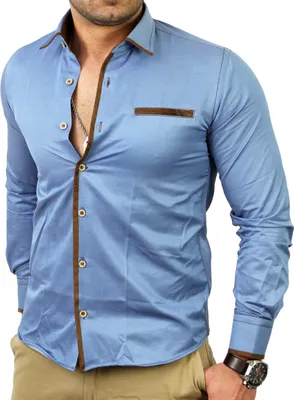 Produktbild von Reslad Herren Langarm Jeans Hemd RS-7110 Royalblau S