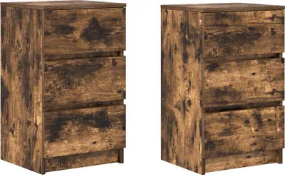 Obrázok produktu pre Nočné skrinky s 3 zásuvkami 2 ks dymový dub 39x35x65 cm