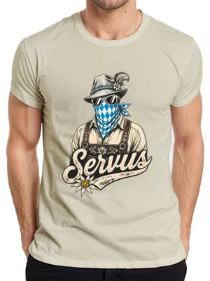 Produktbild von Servus Bayern Lederhose Tracht Wiesn Dirndl Volksfest Herren T-Shirt, Natur, 3XL