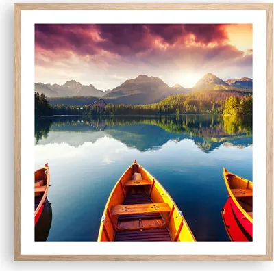 Produktbild von Gerahmtes Poster - Rahmen in heller Eiche - See Natur - 60x60 cm - Wand Bild - Wanddeko - Wandbilder - Kunstposter - Wandposter - Bilderrahmen - Bilder - Kunstdruck - Wandbild - P2NAC60x60-3579