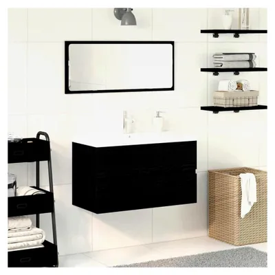 Produktbild von Schwarzer Waschtischschrank aus Holzwerkstoff, wandmontiert, 80x39x62cm, Badezimmer