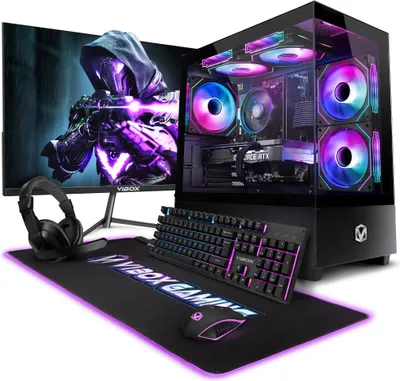 Produktbild von Vibox V-205 Gaming PC Set Komplett - Monitor 23 Zoll - AMD Ryzen 5 5500 4,2 GHz - Nvidia RTX 5060 8 GB - 16 GB RAM - 1 TB SSD - Windows 11 - WiFi 6 + Bluetooth 5.4