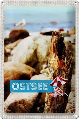 Produktbild von Blechschild Reise 20x30cm Ostsee Strand Steine Natur Meer Urlaub