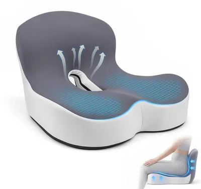 Image de Coussin d'assise orthopédique avec dossier, coussin ergonomique pour le dos en mousse à mémoire de forme, coussin pour le coccyx, coussin d'assise pour chaise de bureau, siège de voiture, fauteuil roulant, gris